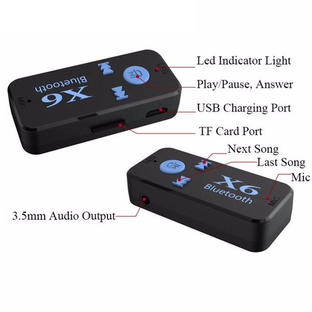 Car Bluetooth X6 Music Receiver With Tf Card Reader
