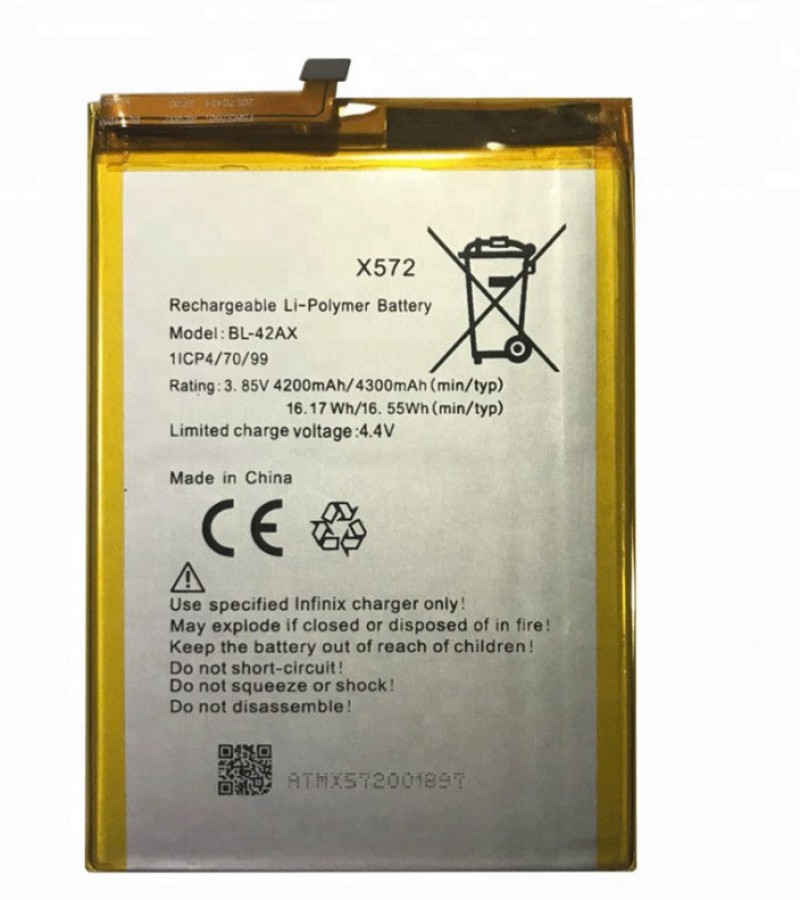 Infinix BL-42AX Battery for Note 4 X572  with 4300 mAh Capacity-Silver