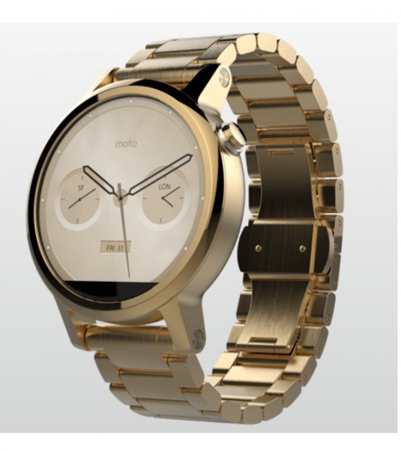 Motorola Moto 360 42mm (2nd gen) Men Gold Case Gold Chamfer Bezel Gold Metal Band SmartWatch
