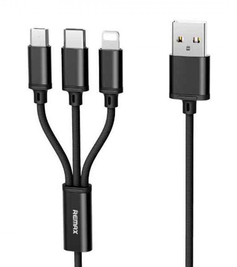 Remax 3in1 Cable RC-131th Gition Series For Micro USB,Type-C And Lightning - Black