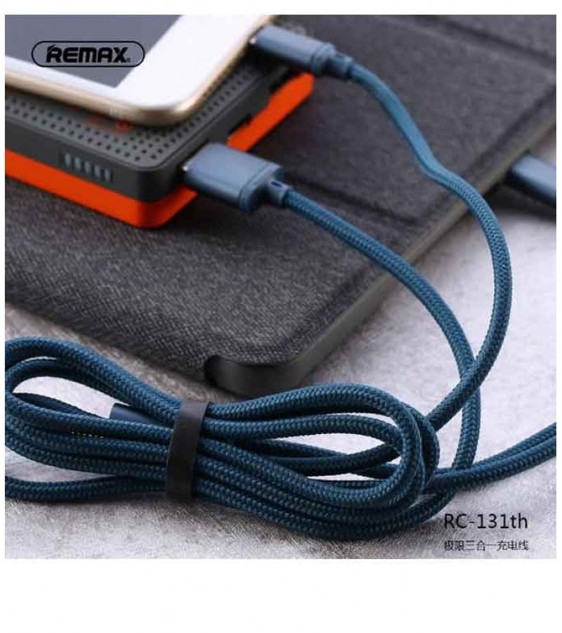 Remax 3in1 Cable RC-131th Gition Series For Micro USB,Type-C And Lightning - Black