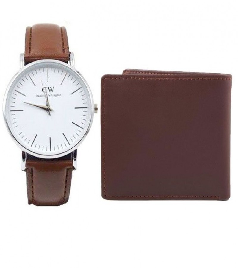 Combo of 2 - Brown Analog watch and Brown Wallet for Men - Brown