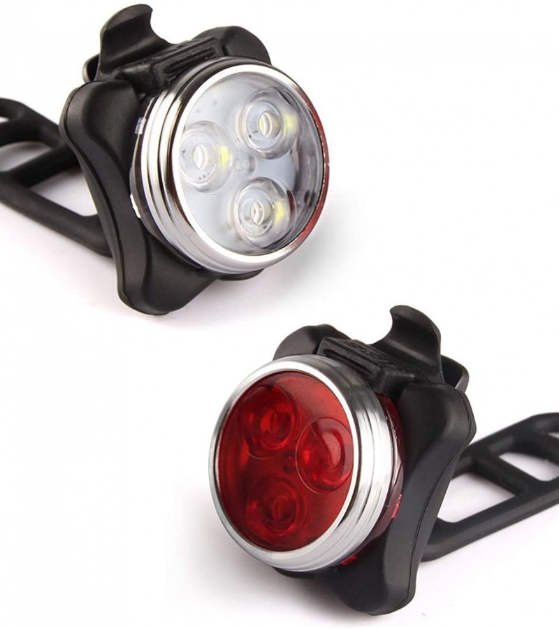 Cycling Bicycle Bike 3 LED Head Front With USB Rechargeable Tail Clip Light Lamp