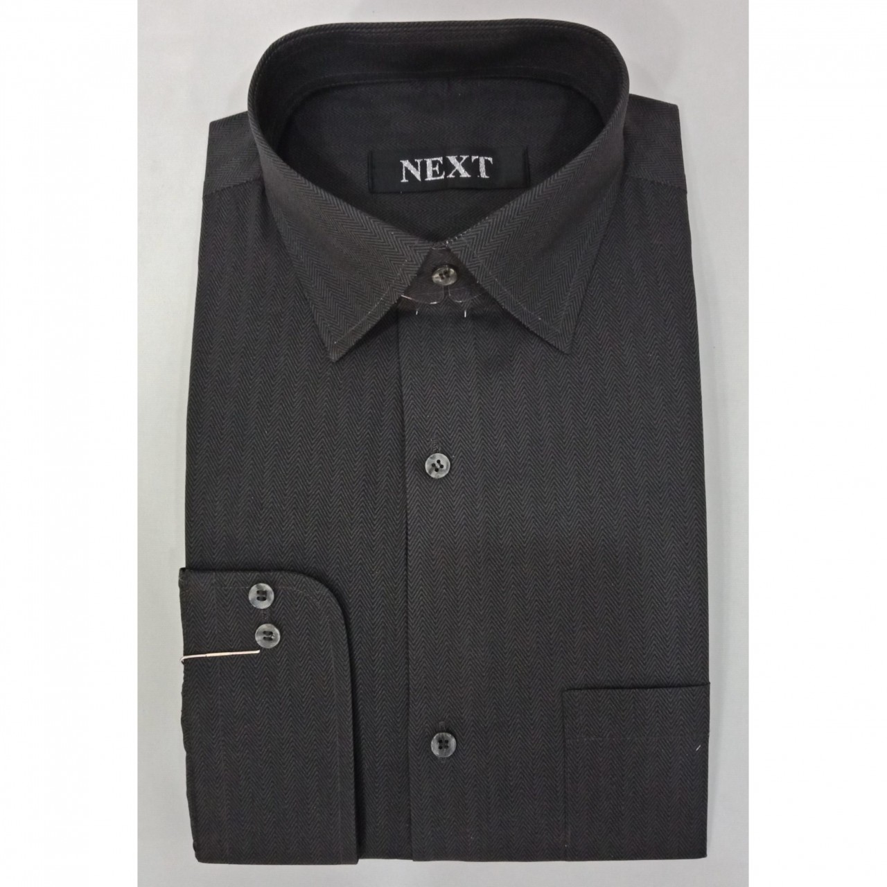Herringbone Cotton Formal Shirt For Men - Double Needle Stitching - Dark Grey