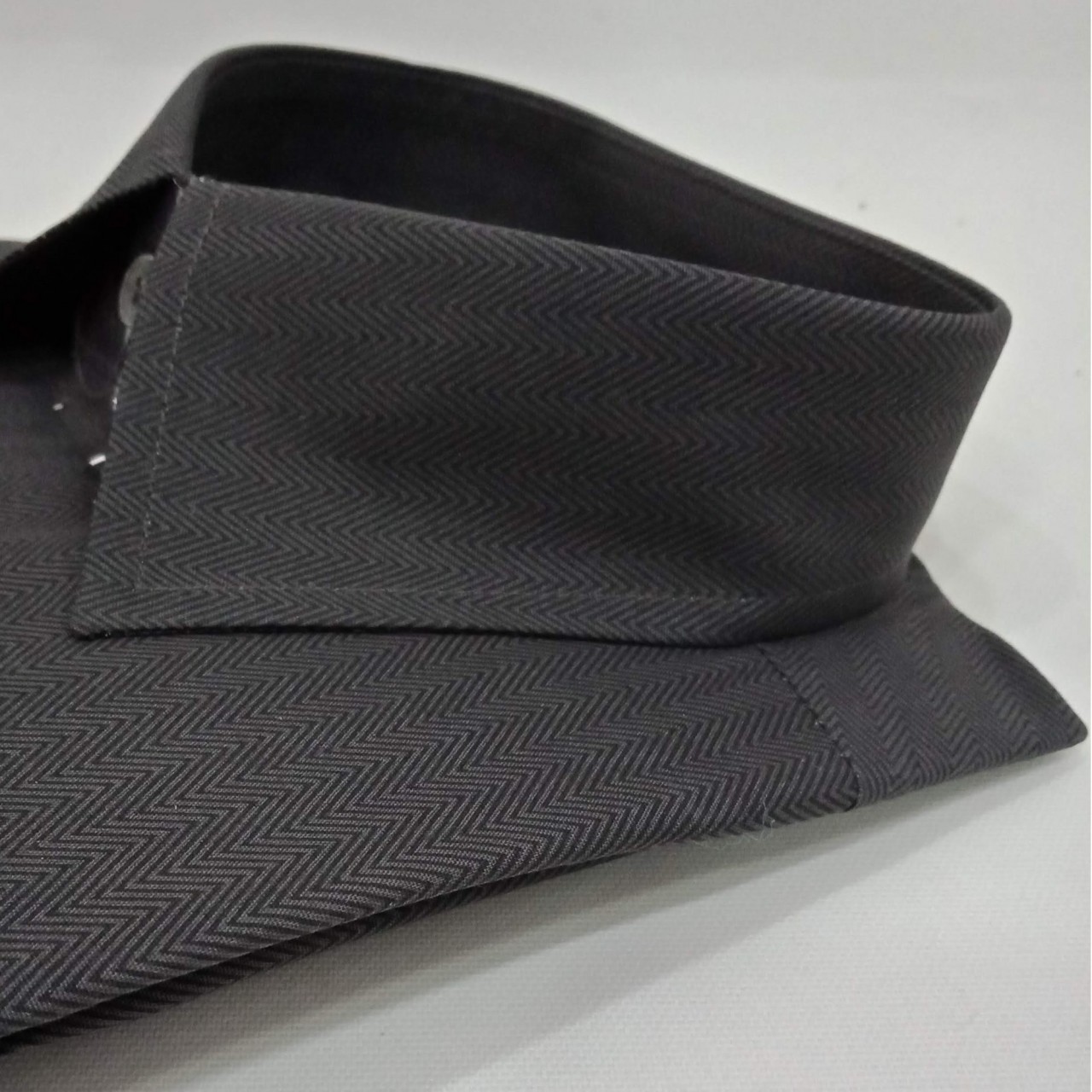 Herringbone Cotton Formal Shirt For Men - Double Needle Stitching - Dark Grey