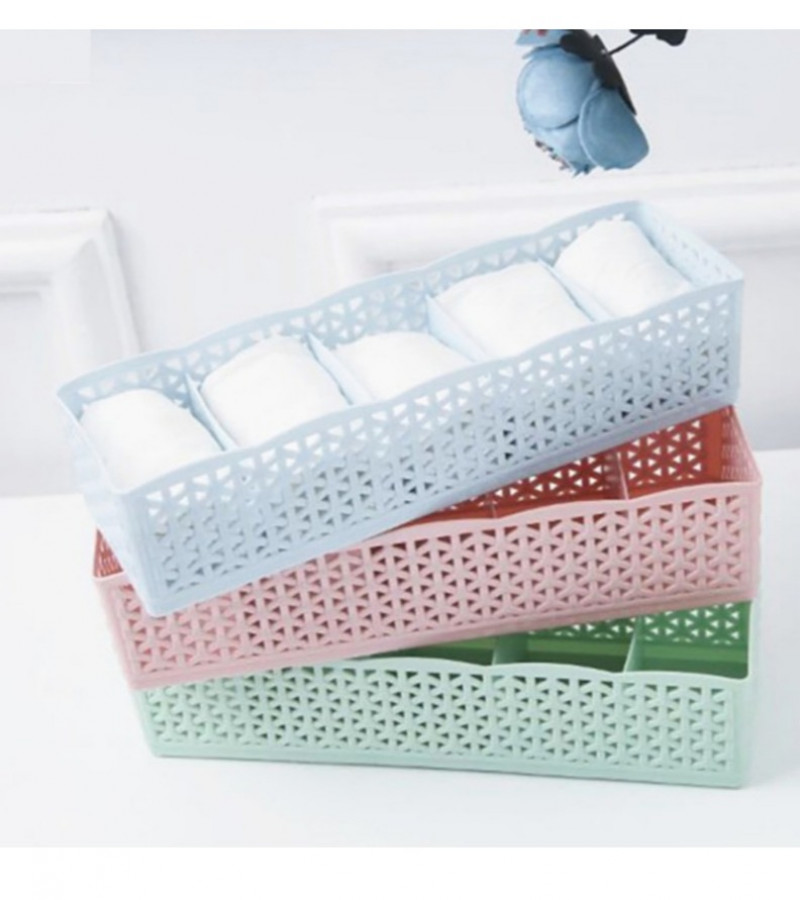 1pc 5 Grids Plastic Organizer Storage Box - Sock Organizer - Bra Organizer - Underwear Organizer - Undergarment Storage - Plastic Drawer Dividers