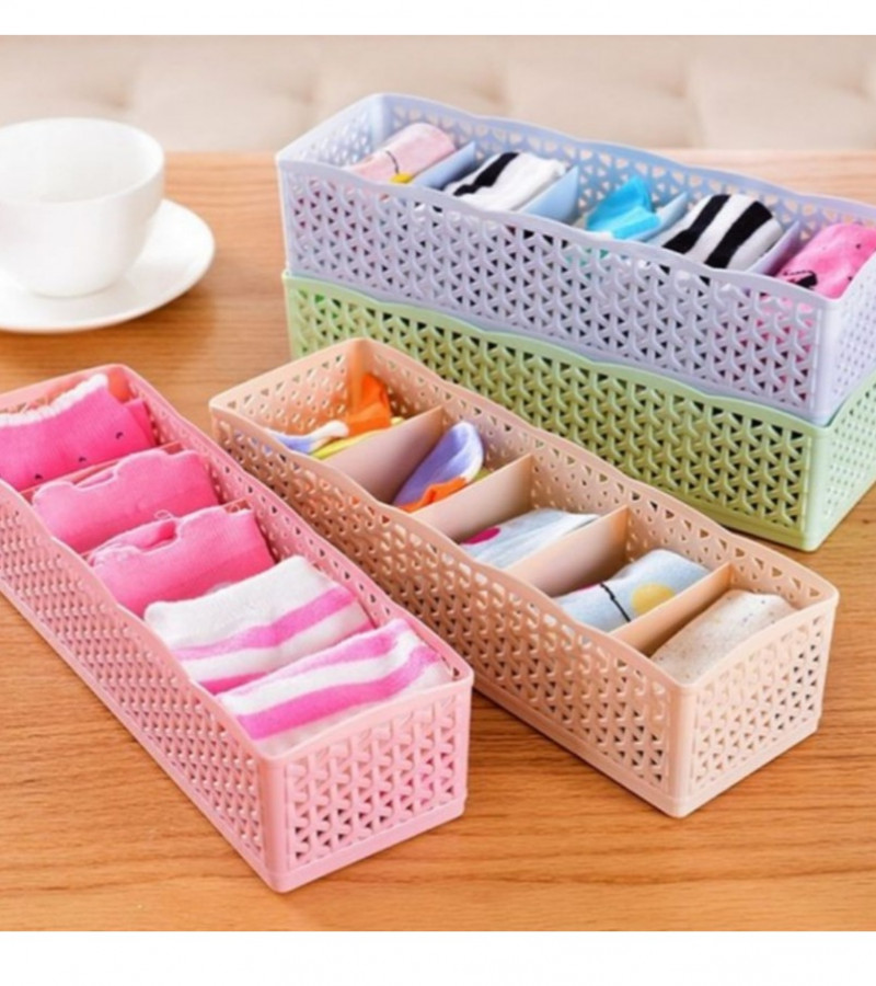1pc 5 Grids Plastic Organizer Storage Box - Sock Organizer - Bra Organizer - Underwear Organizer - Undergarment Storage - Plastic Drawer Dividers