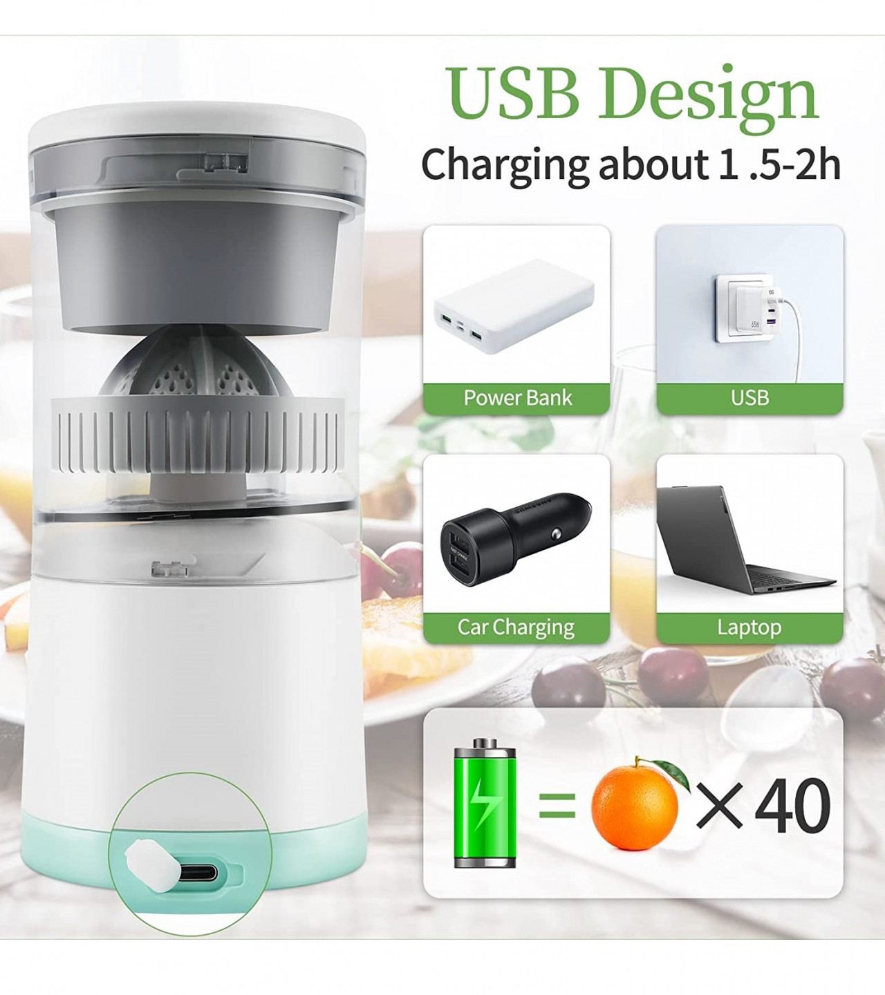 Citrus Juicer - Juicer Machine Mini - Juicer - Portable Electric Juice Maker Machine - Juice Blender Machine - Wireless USB Rechargeable Juice Blender