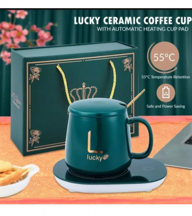 Coffee Mug Warmer - USB Electric Coffee Mug Warmer with Mug, Spoon & Lid - Coffee Set - Portable Ceramic Cup Warmer - Coffee Mugs for Girls