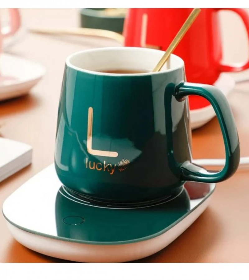 Coffee Mug Warmer - USB Electric Coffee Mug Warmer with Mug, Spoon & Lid - Coffee Set - Portable Ceramic Cup Warmer - Coffee Mugs for Girls