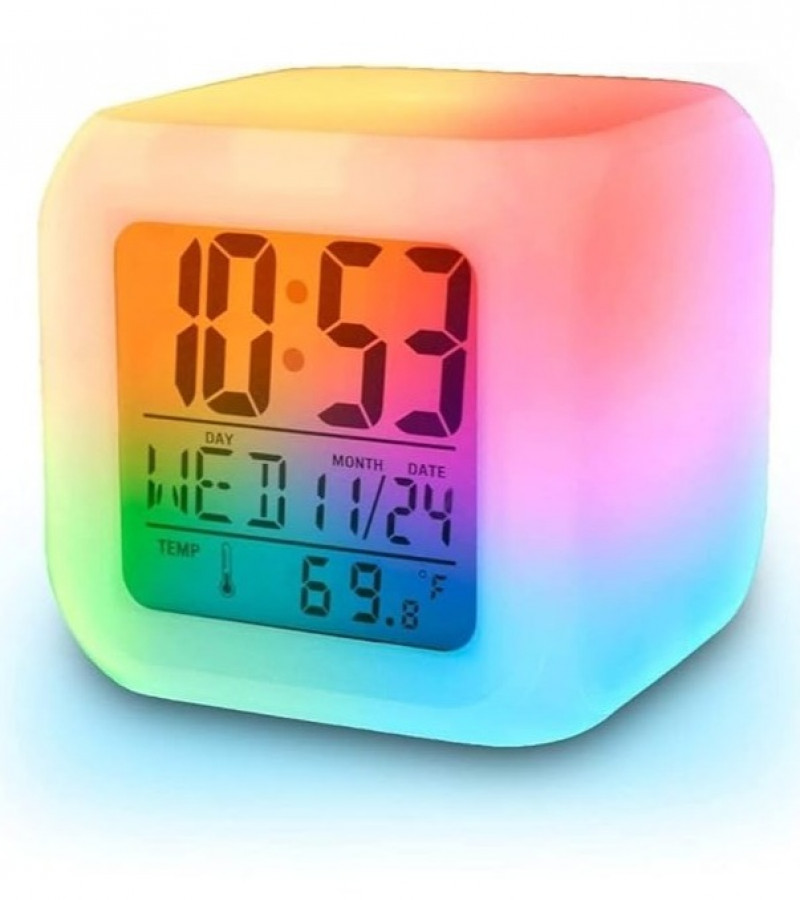 Digital Table Clock - Alarm Clock 7 Light Color Changing Big Size Digital Clock - Battery Operated Table Clock - with Led Light Table Clock Digital