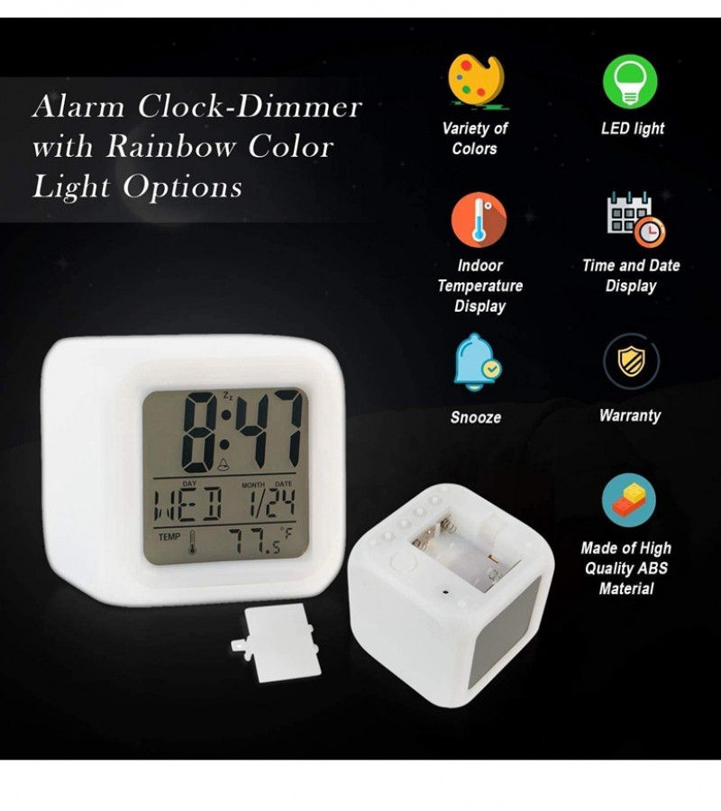 Digital Table Clock - Alarm Clock 7 Light Color Changing Big Size Digital Clock - Battery Operated Table Clock - with Led Light Table Clock Digital
