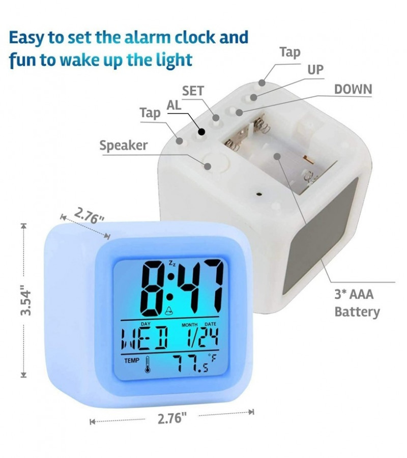 Digital Table Clock - Alarm Clock 7 Light Color Changing Big Size Digital Clock - Battery Operated Table Clock - with Led Light Table Clock Digital