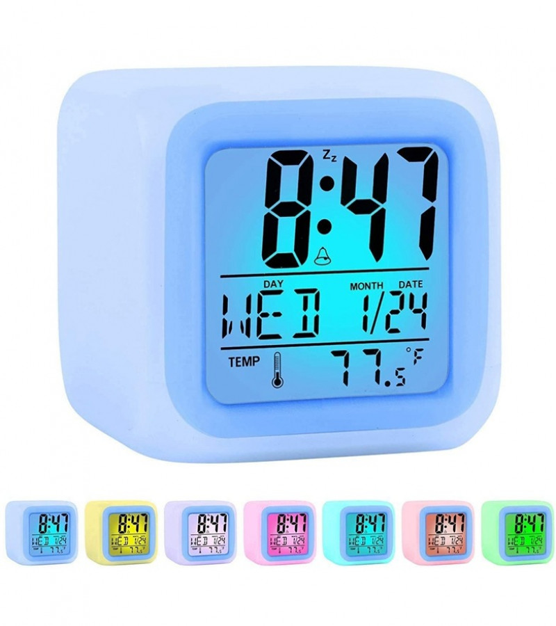 Digital Table Clock - Alarm Clock 7 Light Color Changing Big Size Digital Clock - Battery Operated Table Clock - with Led Light Table Clock Digital