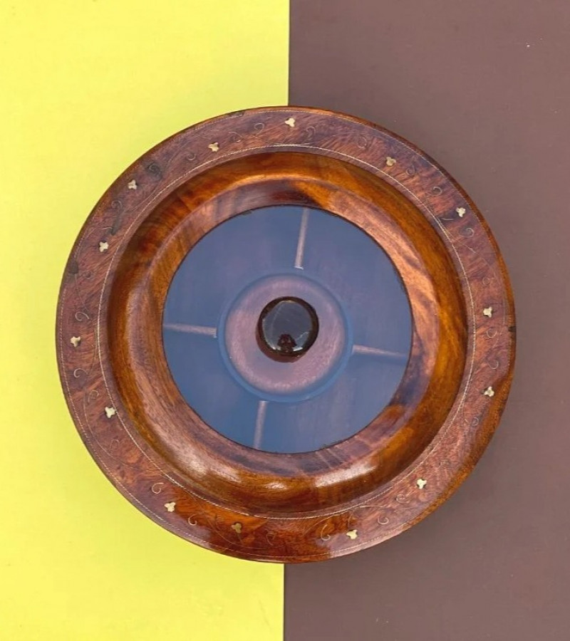 Dry Fruit Bowl - Wooden Dry Fruit Bowl with Brass Hand Work - Wooden Dry Fruit Box Round - Wooden Bowl