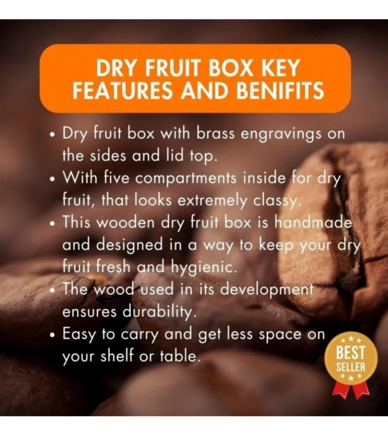 Dry Fruit Bowl - Wooden Dry Fruit Bowl with Brass Hand Work - Wooden Dry Fruit Box Round - Wooden Bowl