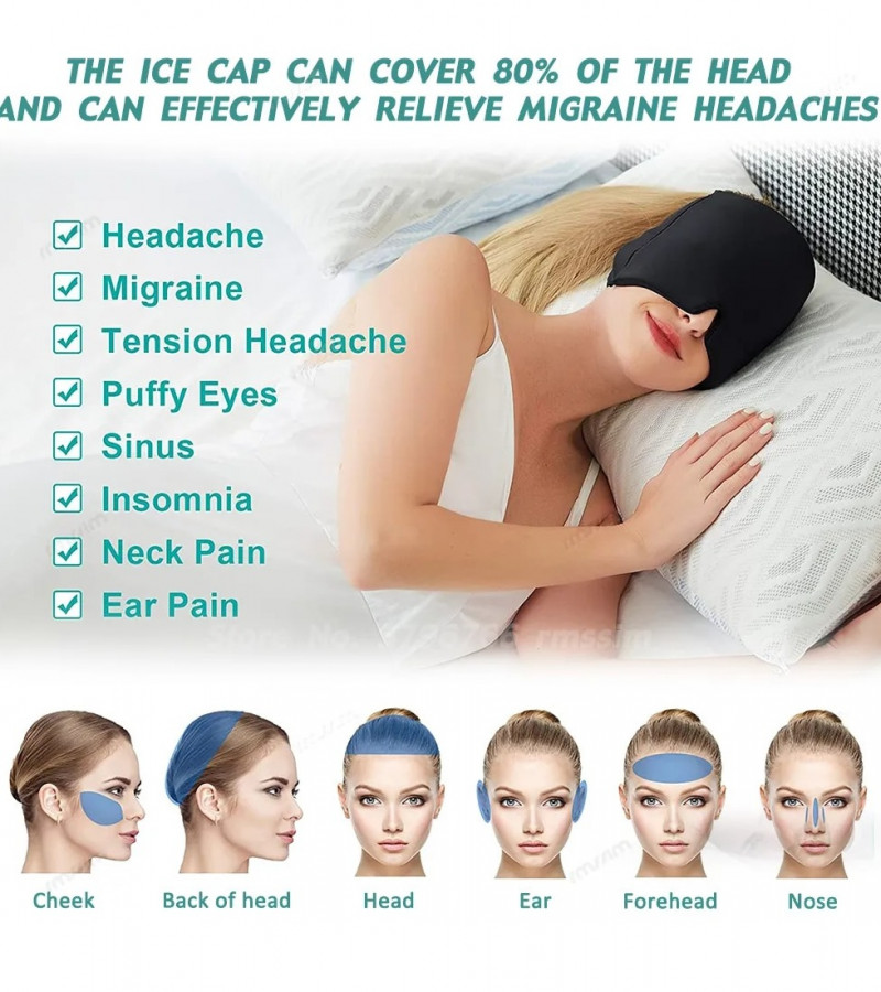 Headache And Migraine Relief Cap - Hot Cold Therapy Cap - Headache Cap - Eye Mask Stress Pressure Pain Relief