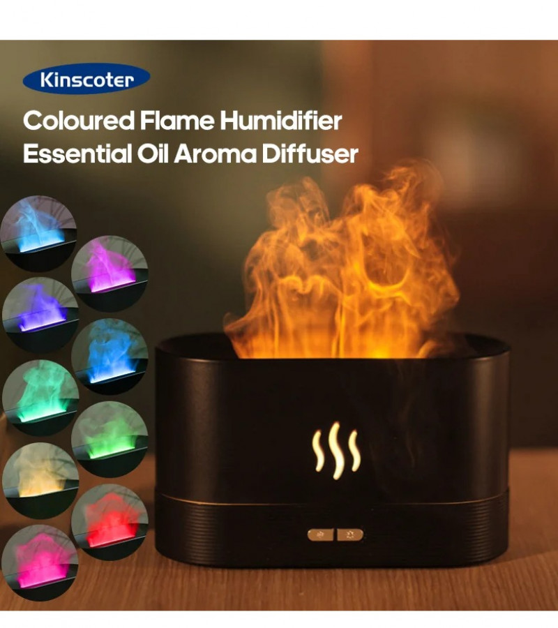 Kinscoter Ultrasonic Aroma Diffuser & Air Humidifier – Essential Oil Cool Mist Maker with LED Flame Effect, USB Powered, Quiet Operation