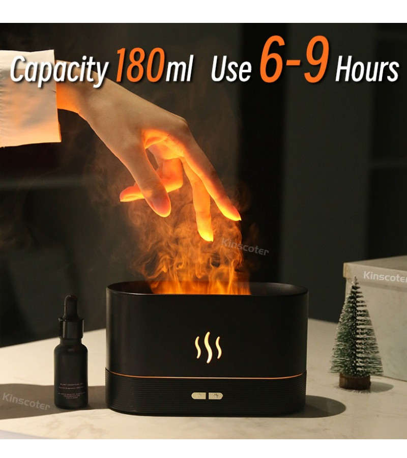 Kinscoter Ultrasonic Aroma Diffuser & Air Humidifier – Essential Oil Cool Mist Maker with LED Flame Effect, USB Powered, Quiet Operation