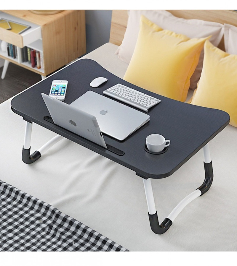 Laptop Table - Wooden Gaming Laptop Table for Bed - Wooden Study Table with Inbuild Tablet & Cup Holder Slot, Foldable Stand Ergonomic Portable Design