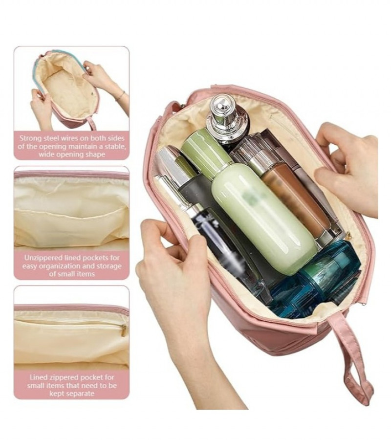 Makeup Bag - Waterproof Leather Makeup Bag - Makeup Organizer - Bag - Makeup Storage Bag - Large Capacity Cosmetic Bag - Travelling Bag for Girls