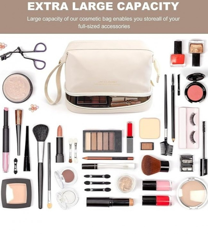 Makeup Bag - Waterproof Leather Makeup Bag - Makeup Organizer - Bag - Makeup Storage Bag - Large Capacity Cosmetic Bag - Travelling Bag for Girls