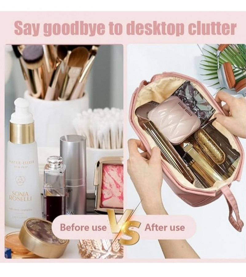 Makeup Bag - Waterproof Leather Makeup Bag - Makeup Organizer - Bag - Makeup Storage Bag - Large Capacity Cosmetic Bag - Travelling Bag for Girls