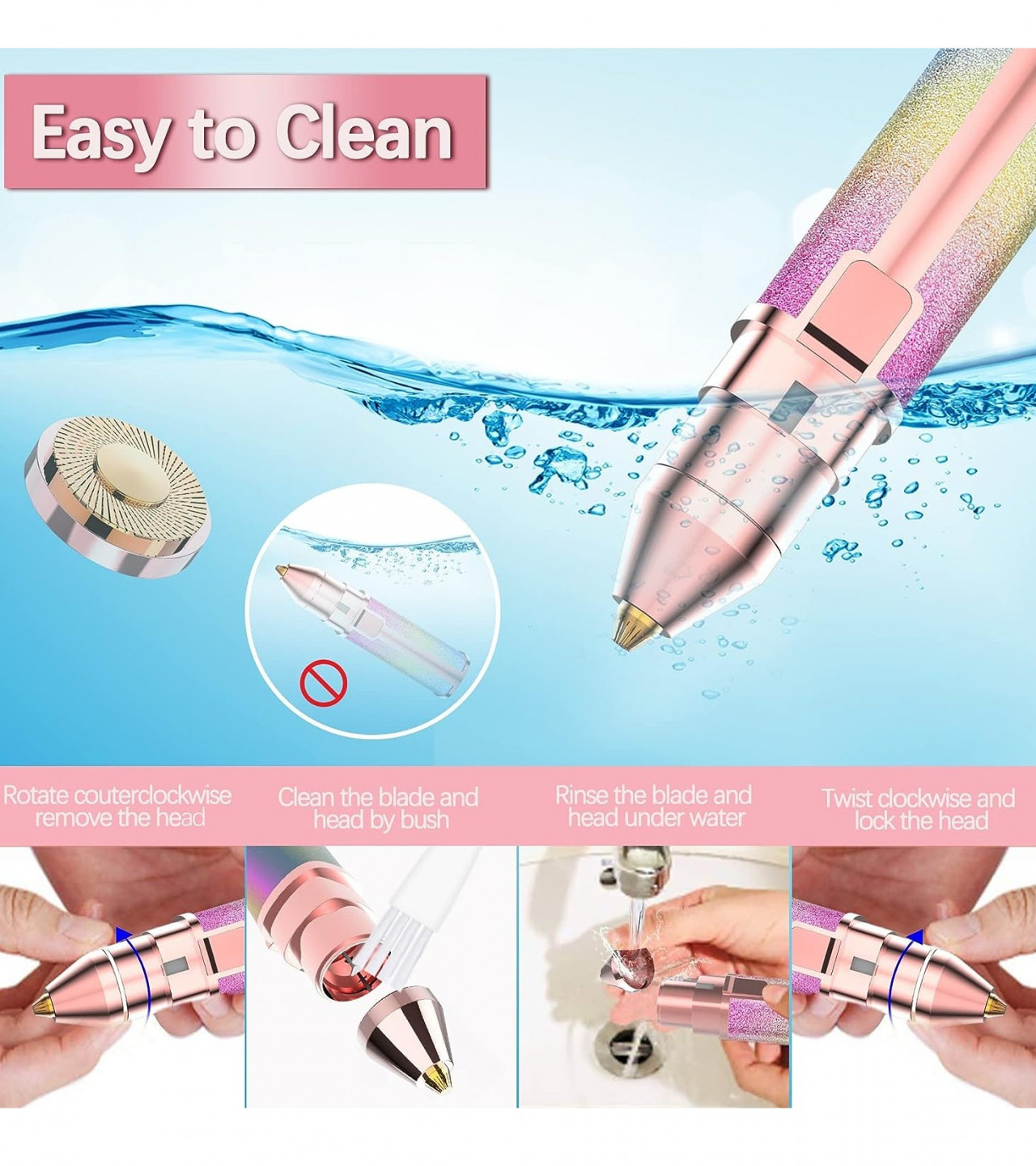 Rechargeable 2in1 Flawless Facial Razor - Painless-Precision Eyebrow Trimmer and Razor Tool with LED Light for Face, Lips, Nose, Chin, Arm For Women