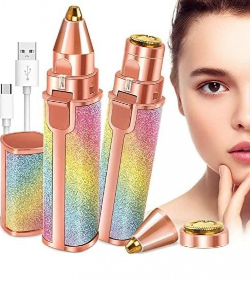 Rechargeable 2in1 Flawless Facial Razor - Painless-Precision Eyebrow Trimmer and Razor Tool with LED Light for Face, Lips, Nose, Chin, Arm For Women