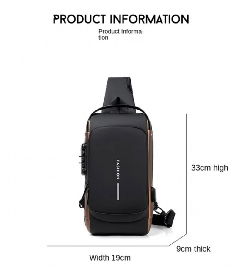 Sling Bag Pack with Lock - Waterproof Anti-Theft Chest Bag with USB Charging Port Shoulder Bag - MultiFunctional Chest Bag - Crossbody Unisex Bag