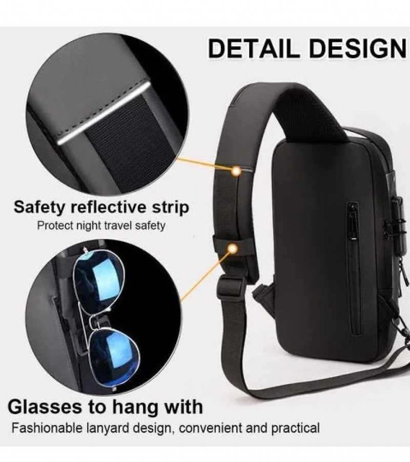 Sling Bag Pack with Lock - Waterproof Anti-Theft Chest Bag with USB Charging Port Shoulder Bag - MultiFunctional Chest Bag - Crossbody Unisex Bag