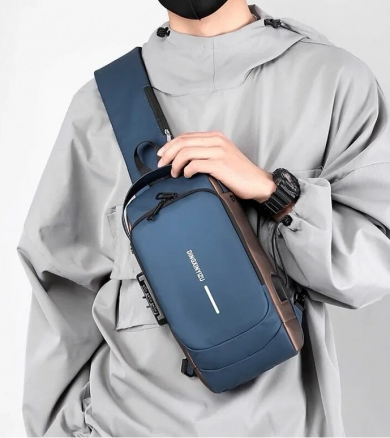 Sling Bag Pack with Lock - Waterproof Anti-Theft Chest Bag with USB Charging Port Shoulder Bag - MultiFunctional Chest Bag - Crossbody Unisex Bag
