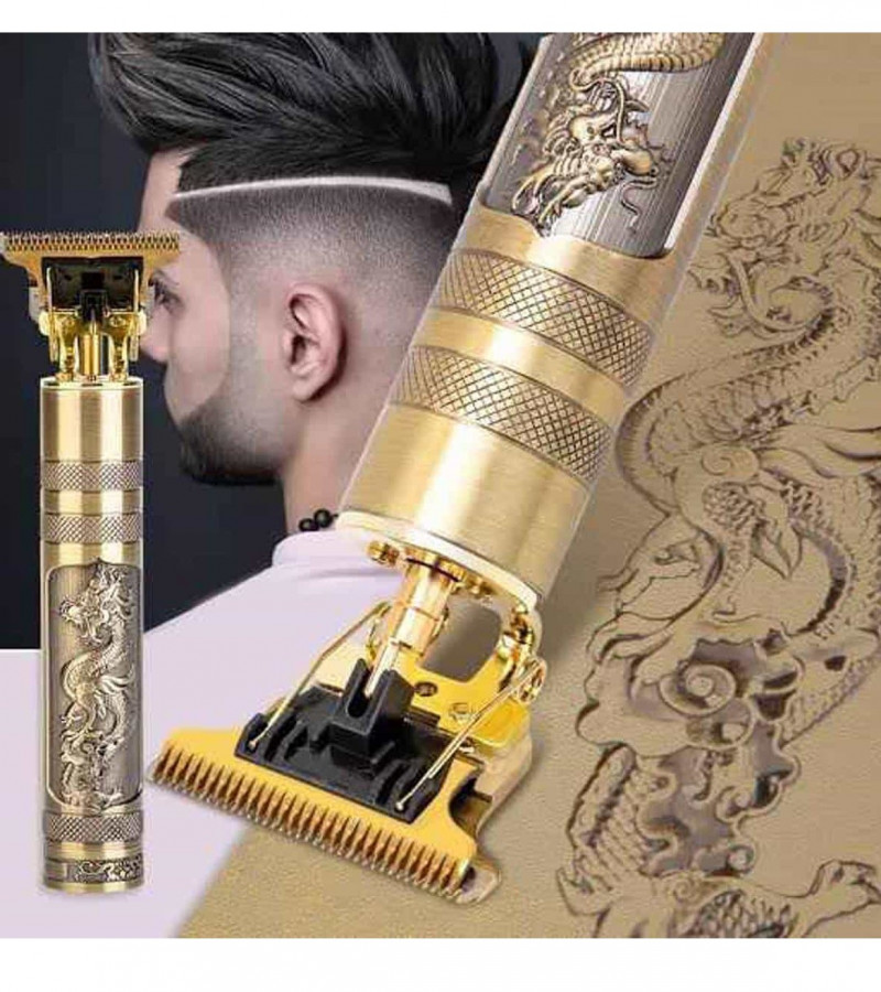 T9 Trimmer - Vintage T9 Gold Hair Trimmer - Metal Body Dragon Shape T9 Hair Trimmer - Rechargeable Beard & Hair Trimmer for Men