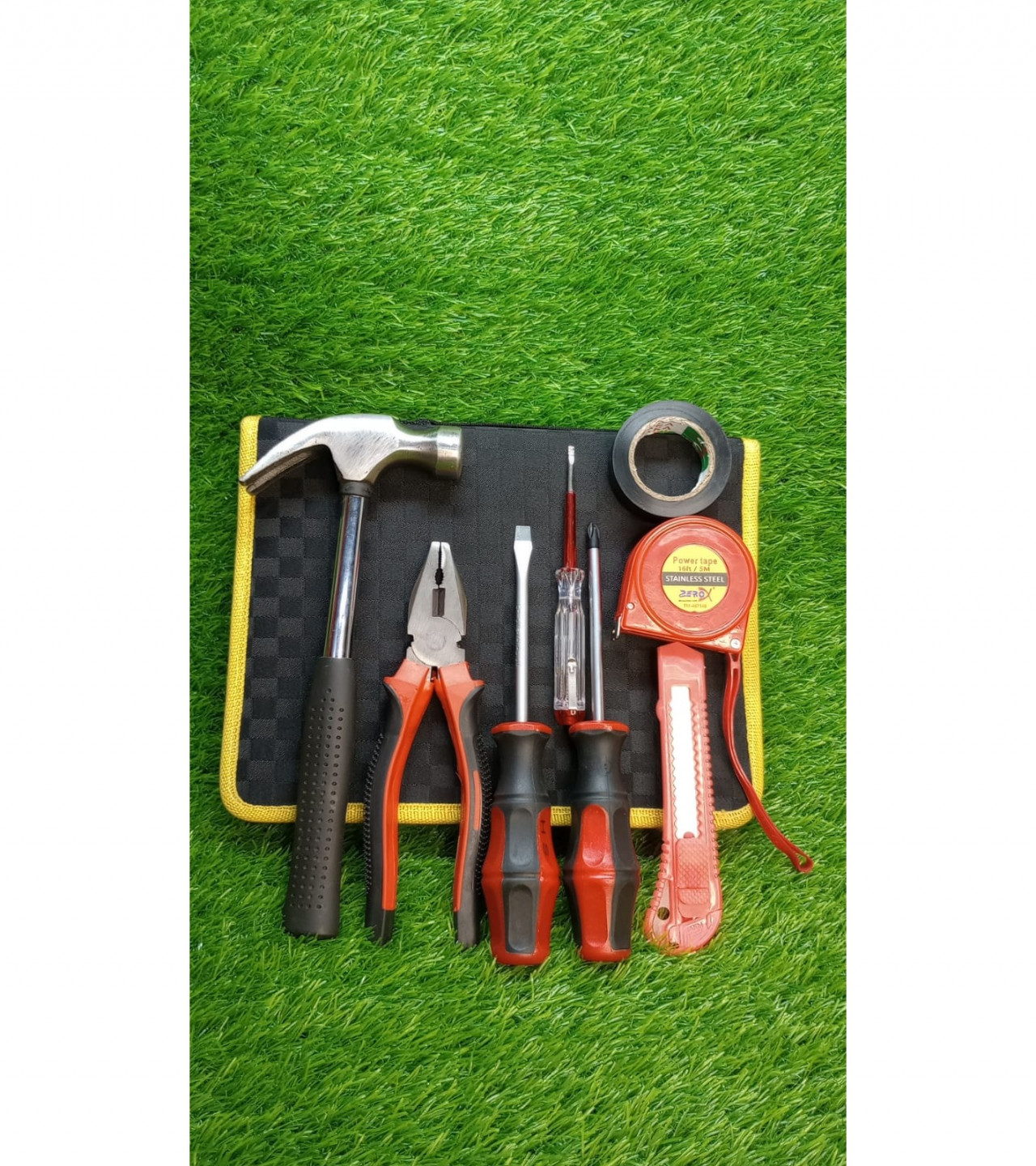 Tool Kit - Tool Kit Set Box For Home - Screw driver, Plier, hammer, Measuring Tape, Tester, Tape, Cutter, Bag - 9 Pcs Hardware Tools - Tools Set