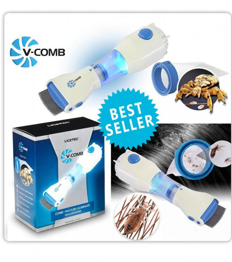 V Comb - Anti Lice Electric Comb - Head Lice Machine with Filters - Lice Removal Machine with Steel Comb - Rechargeable Anti Lice Comb