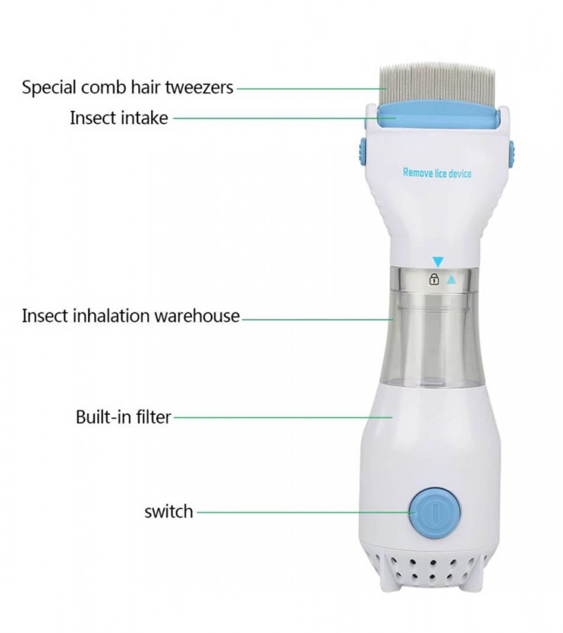 V Comb - Anti Lice Electric Comb - Head Lice Machine with Filters - Lice Removal Machine with Steel Comb - Rechargeable Anti Lice Comb