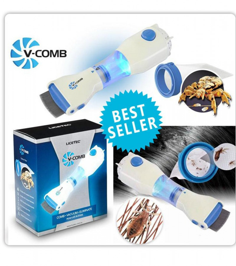 V Comb - Anti Lice Electric Comb - Head Lice Machine with Filters - Lice Removal Machine with Steel Comb - Rechargeable Anti Lice Comb