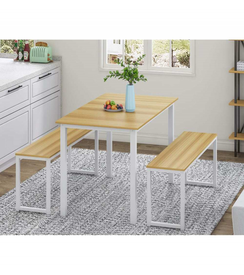 3 Piece Dining Table Set Metal Frame Table With Stools, Dining Table