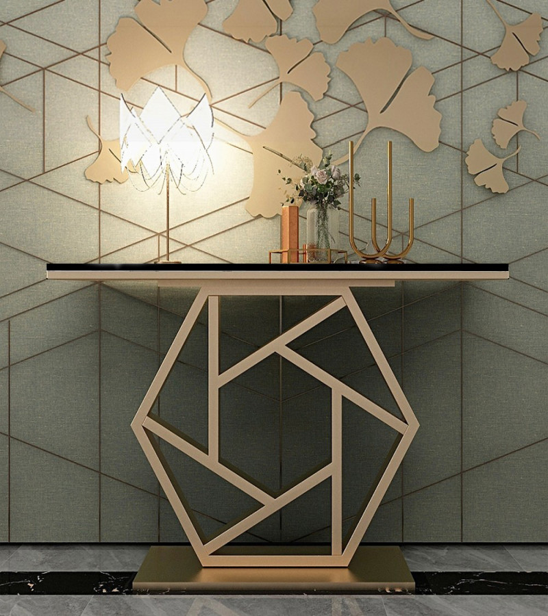 Gold Luxury Console Table Laminated Top with Metal Frame Entryway Table