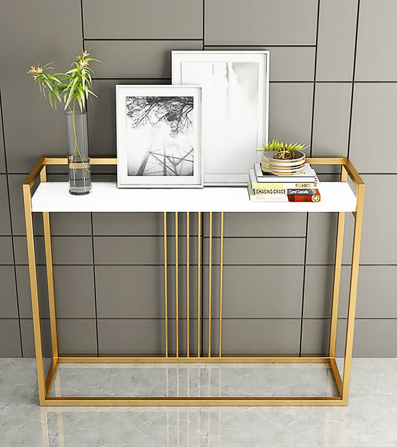 White Console Table Modern Narrow Console Table Rectangle Gold Finish