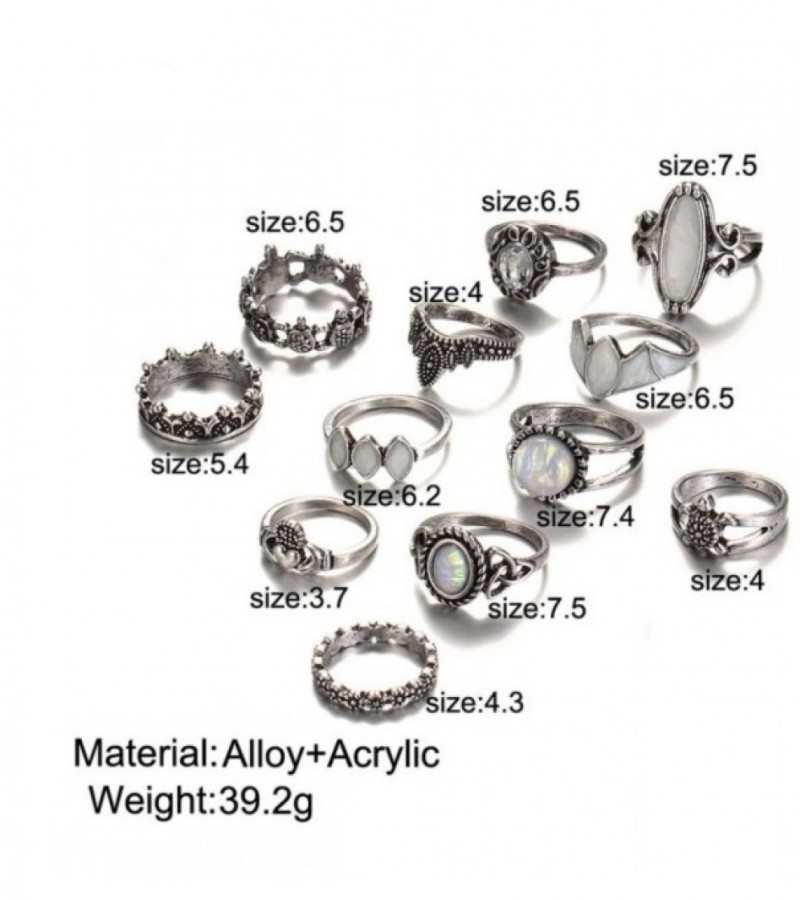 12 PCS/Lot Vintage Natural Opal Stone Midi Ring Set