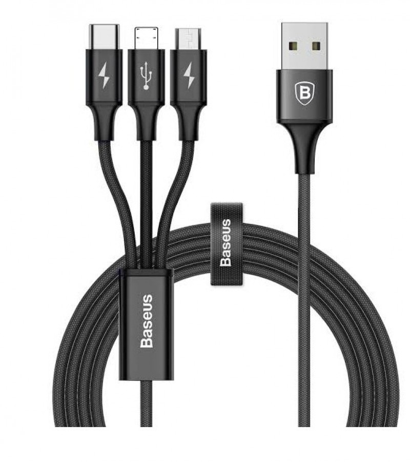 Baseus 3 in 1 Primary Charging Data Cable - iPhone, Micro & Type-C