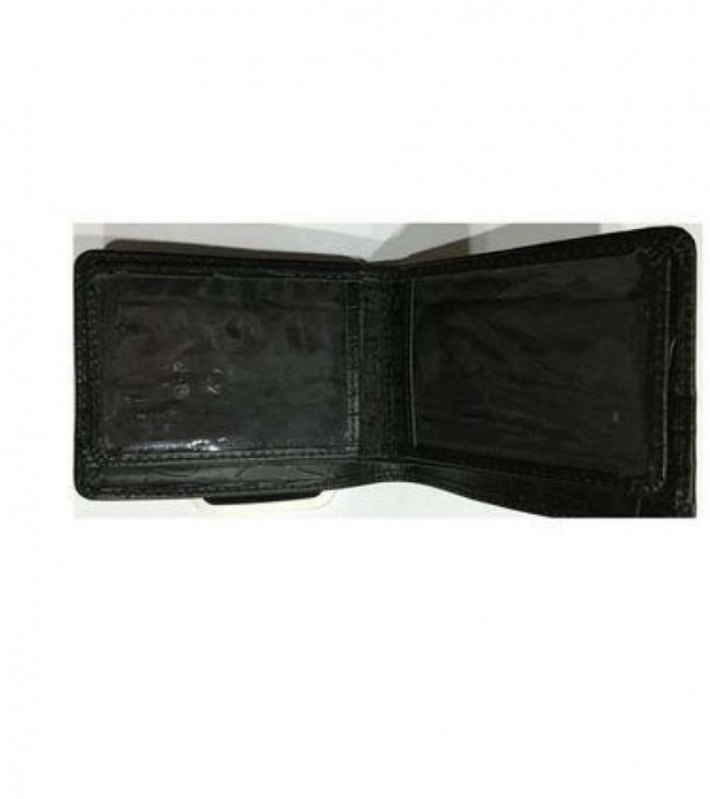 Crocodile Skin Style Cow Leather Wallet - Black