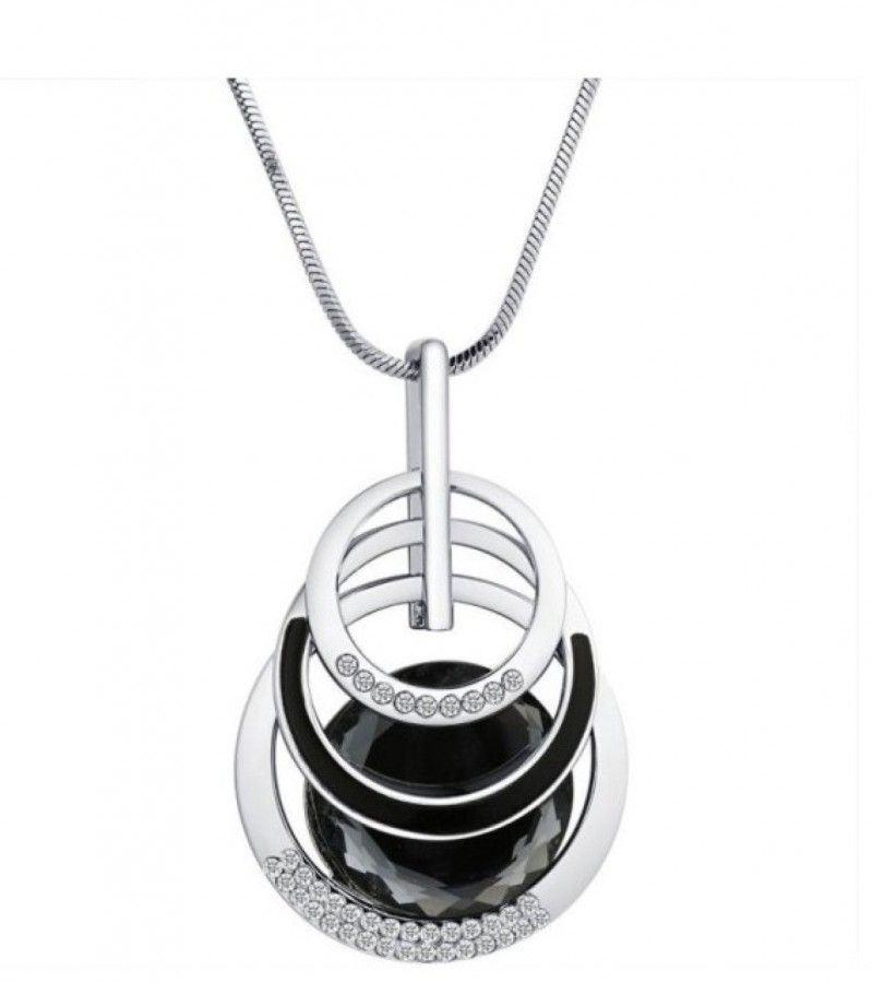 Crystal 3 Layered Round Circle Long Pendants Necklaces