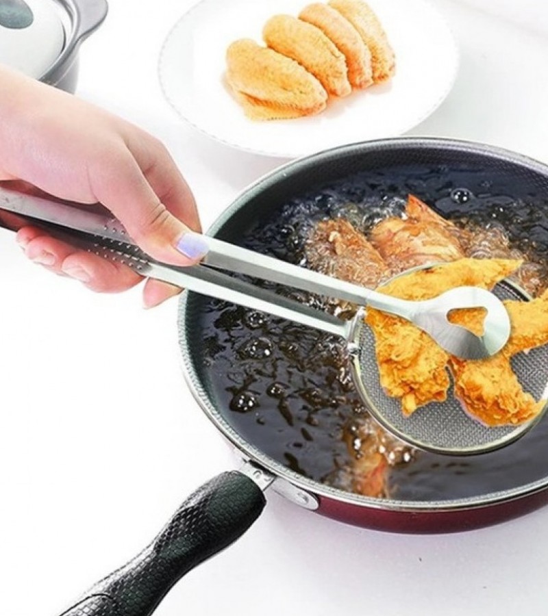 Frying filter spoon multi function kitchen gadgets filter spoon with clip stainless steel clamp stra