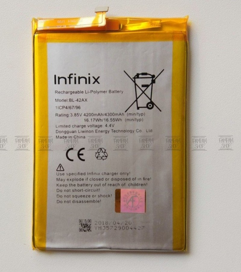 Infinix BL-42AX Battery for Note 4 X572 with 4300 mAh Capacity-Silver