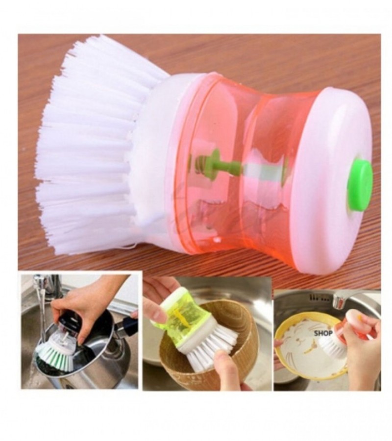 Kitchen Wash Tool Pot Dish Plastic Brush with Washing Up Liquid Soap Dispenser