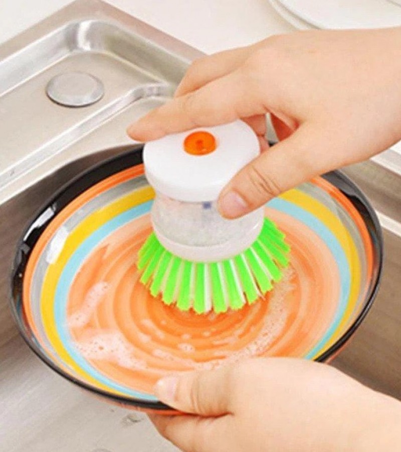 Kitchen Wash Tool Pot Dish Plastic Brush with Washing Up Liquid Soap Dispenser