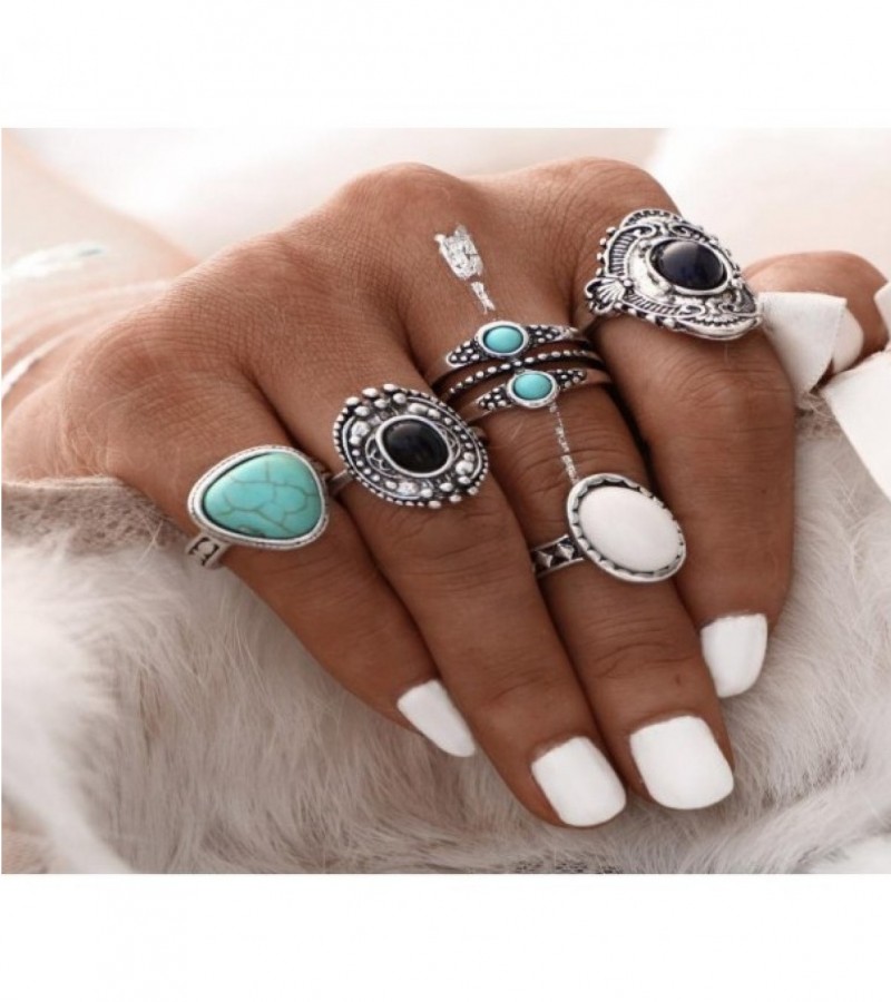 Pack of 5 Rings antique Silver Color Midi Ring Set Vintage