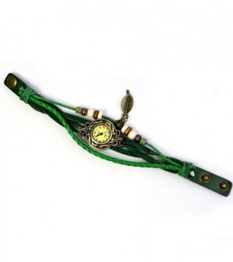 Relogio Feminino New PU Leather Strap Bracelet Clock - Green